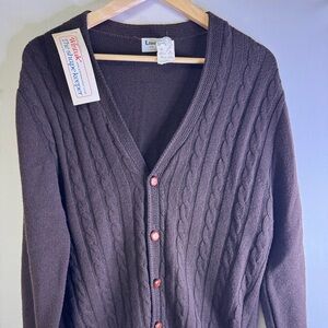 Vintage Brown‎ cable knit Cardigan L NWT